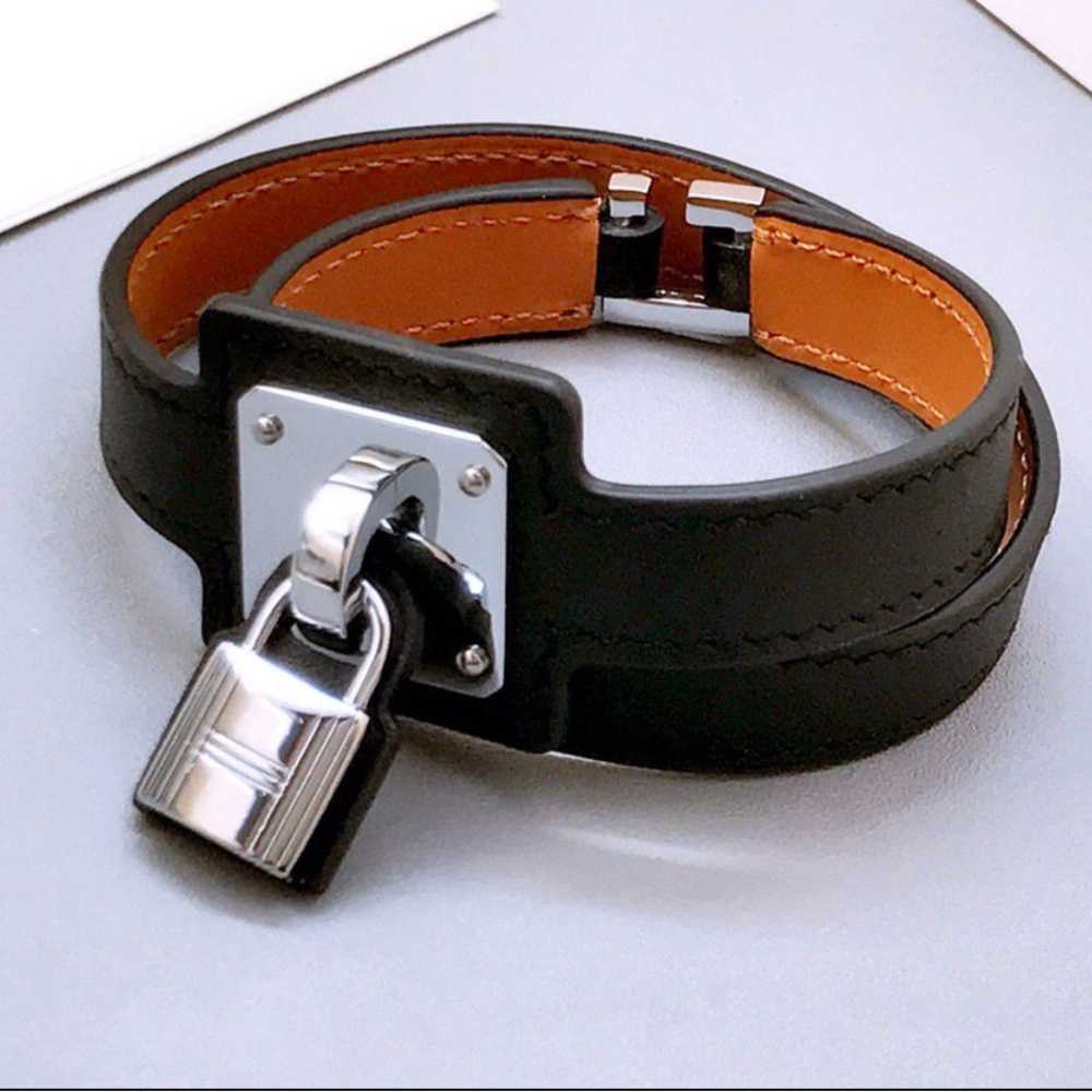 Hermes Tan and Black Double Tour Leather Bracelet